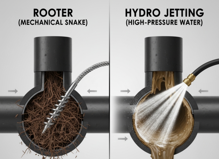 perbandingan hydro jitting dan rooter