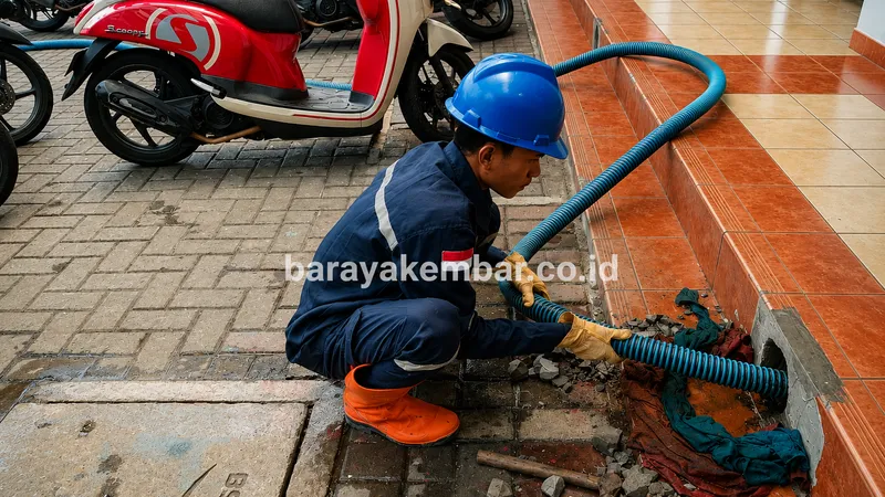 Proses sedot saluran mampet menggunakan selang khusus