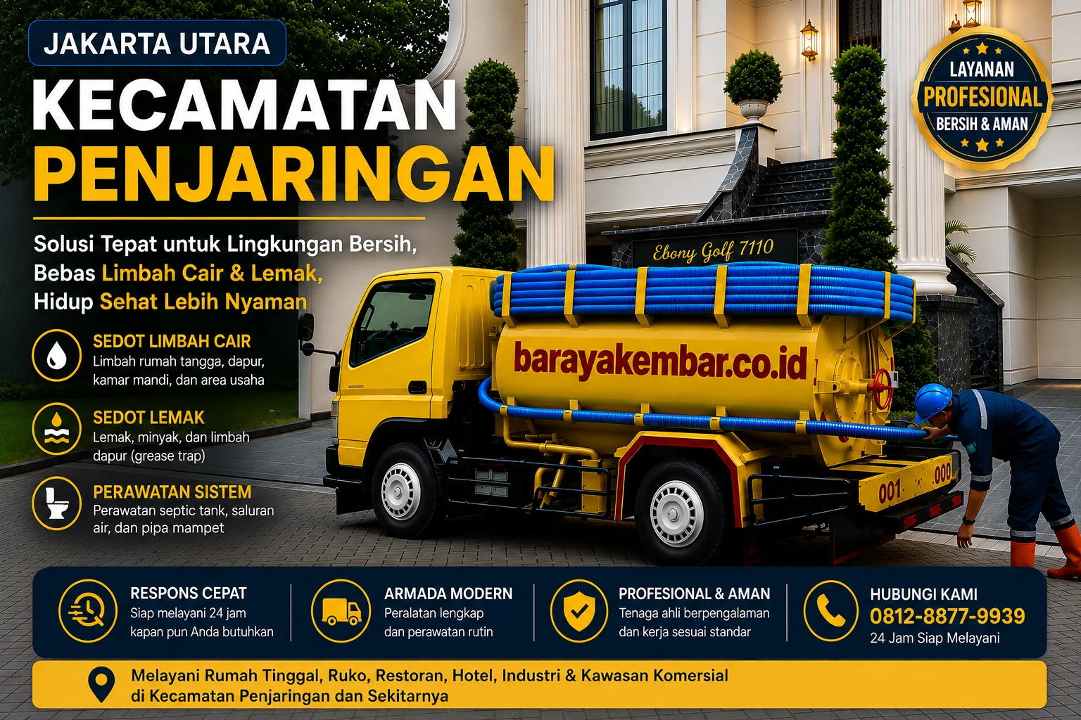 Sedot WC Kecamatan Penjaringan Jakarta Utara – Layanan sedot limbah cair, grease trap, dan perawatan septic tank profesional | BarayaKembar.co.id