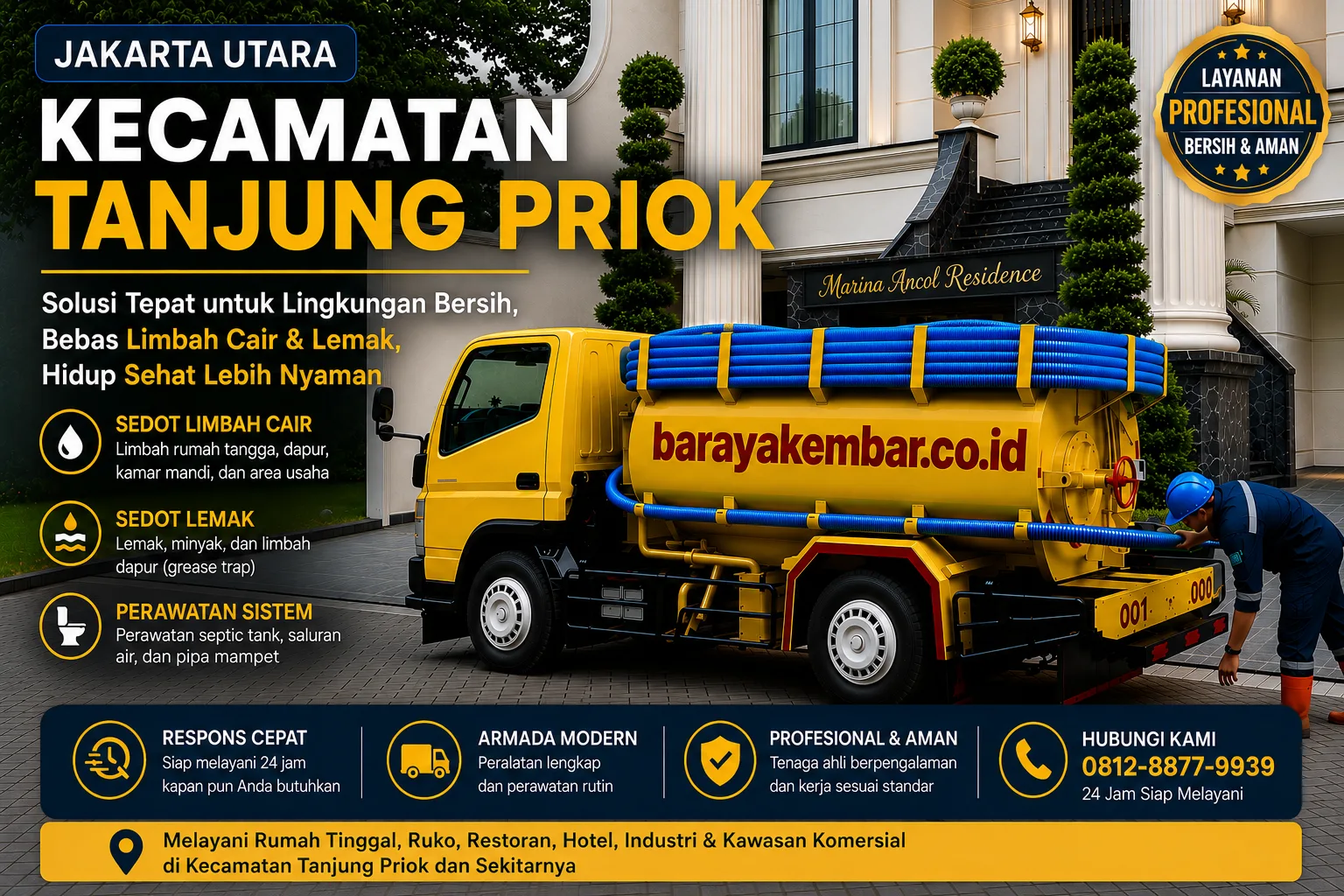 Jasa sedot WC Kecamatan Tanjung Priok, truk tangki Baraya Kembar siap melayani 24 jam
