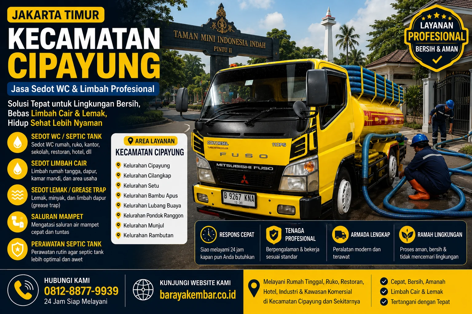 Jasa sedot WC dan limbah profesional di Kecamatan Cipayung Jakarta Timur