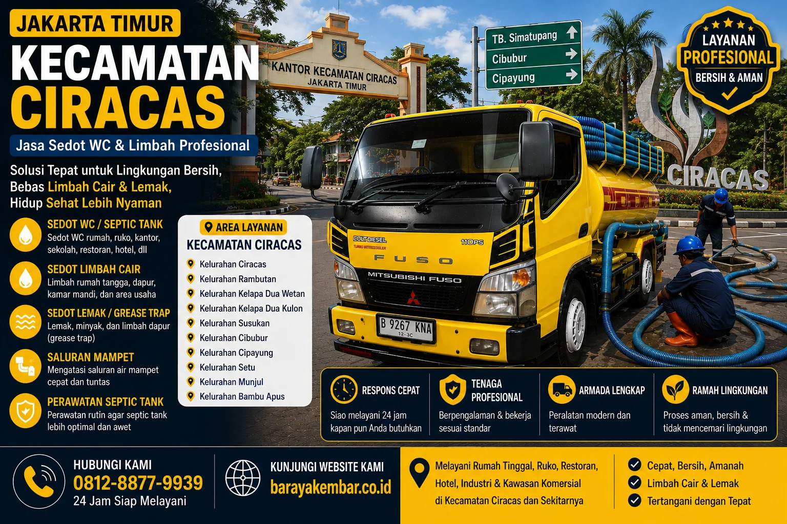 Layanan sedot WC dan pembersihan limbah profesional di Kecamatan Ciracas Jakarta Timur