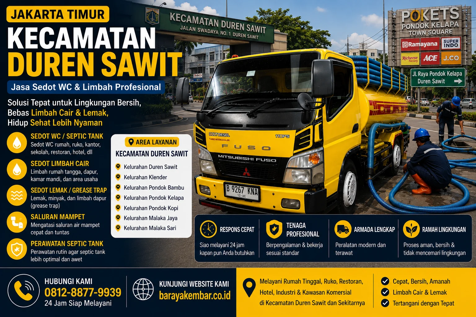 Jasa sedot WC dan limbah profesional di Kecamatan Duren Sawit Jakarta Timur
