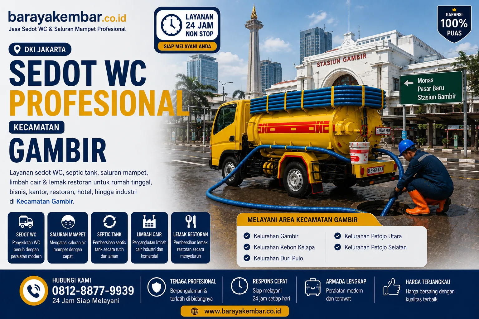 Jasa sedot WC profesional Kecamatan Gambir Jakarta Pusat dengan armada truk sedot WC