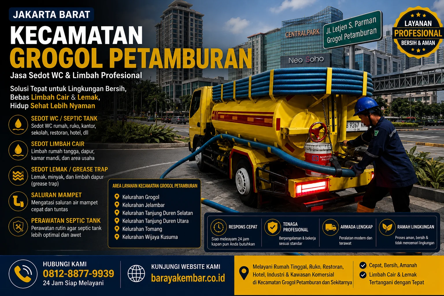 Jasa sedot WC dan limbah profesional di Kecamatan Grogol Petamburan Jakarta Barat