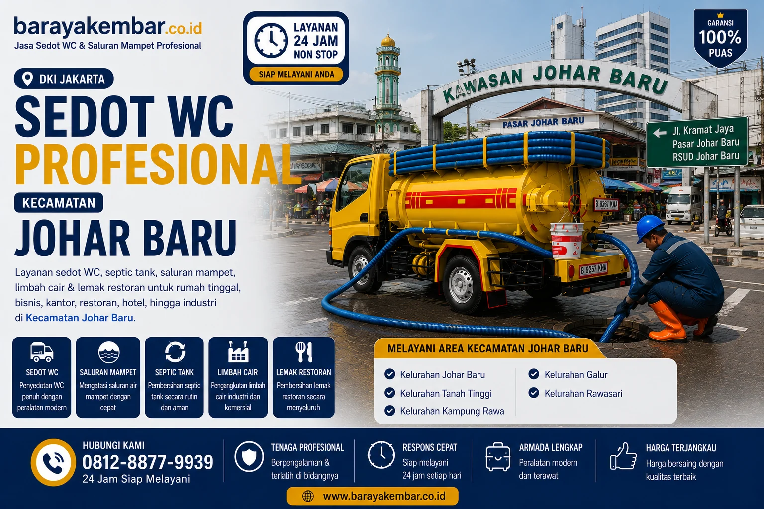 Jasa sedot WC profesional Kecamatan Johar Baru Jakarta Pusat dengan truk penyedot limbah