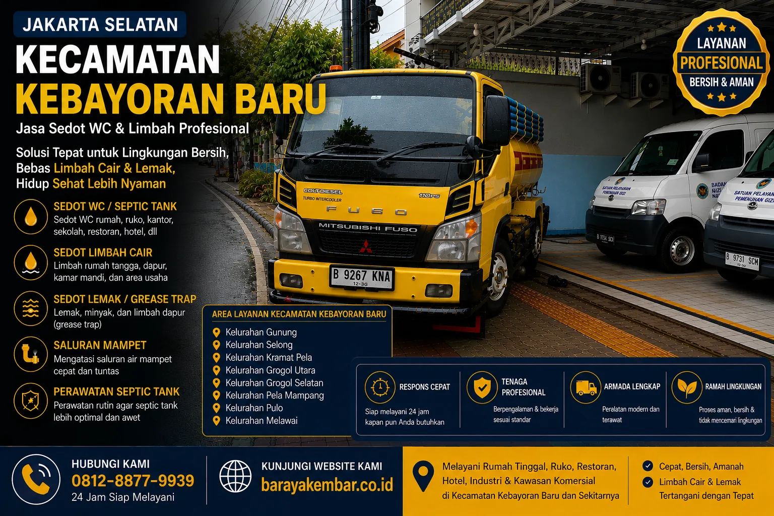 Jasa sedot WC dan limbah Kecamatan Kebayoran Baru Jakarta Selatan - Baraya Kembar