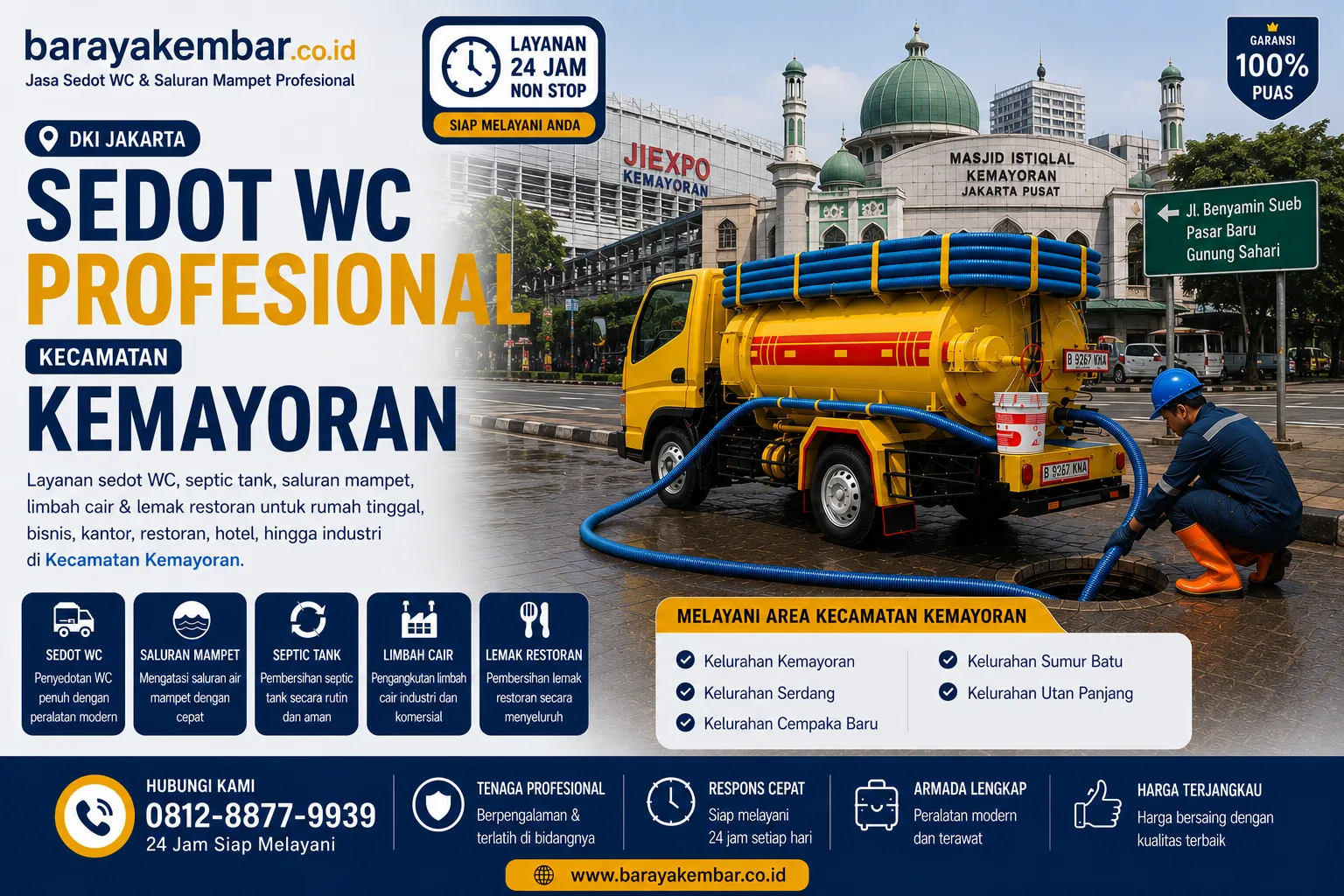 Jasa sedot WC profesional Kecamatan Kemayoran Jakarta Pusat menggunakan truk sedot WC