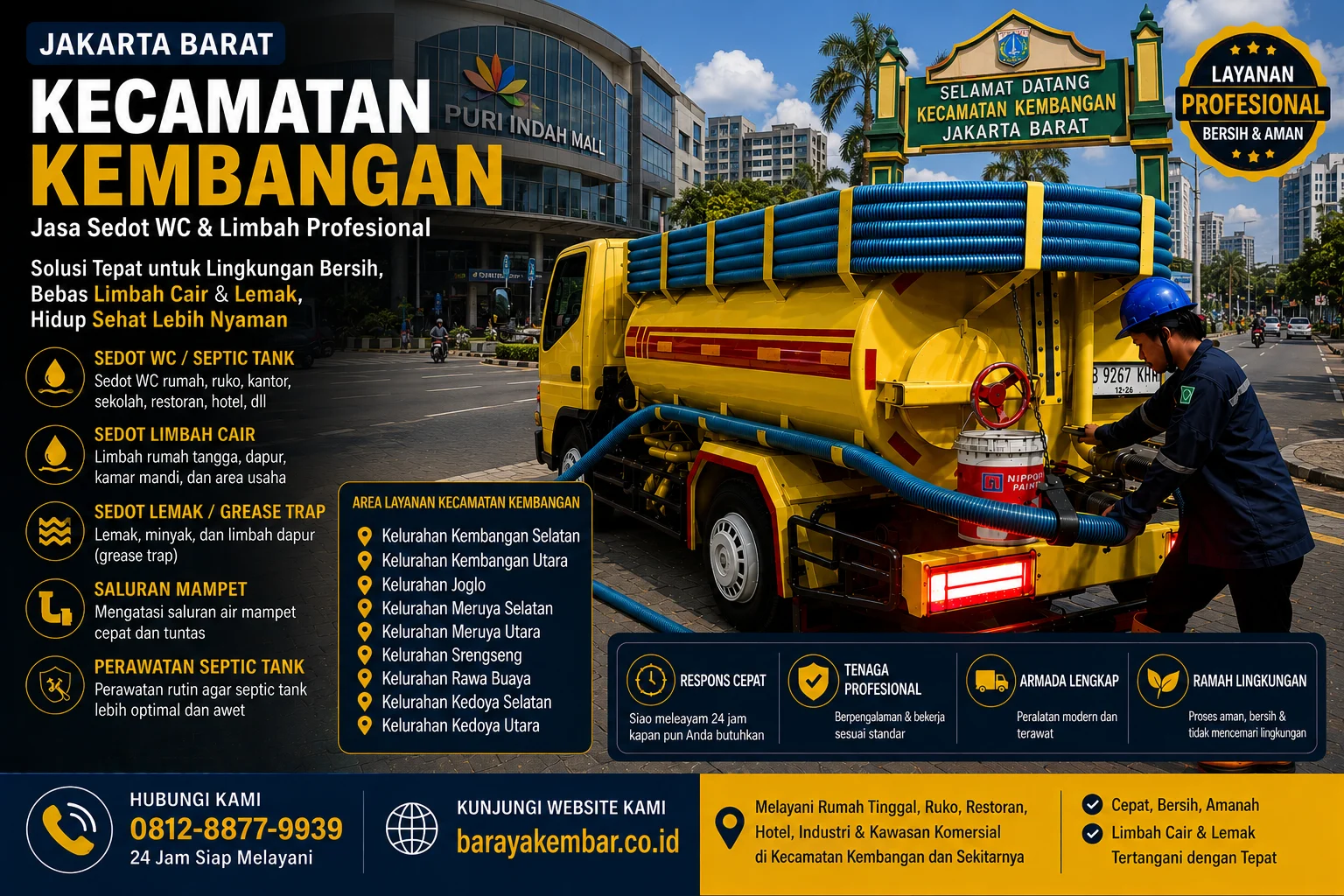 Jasa sedot WC dan limbah profesional Kecamatan Kembangan Jakarta Barat