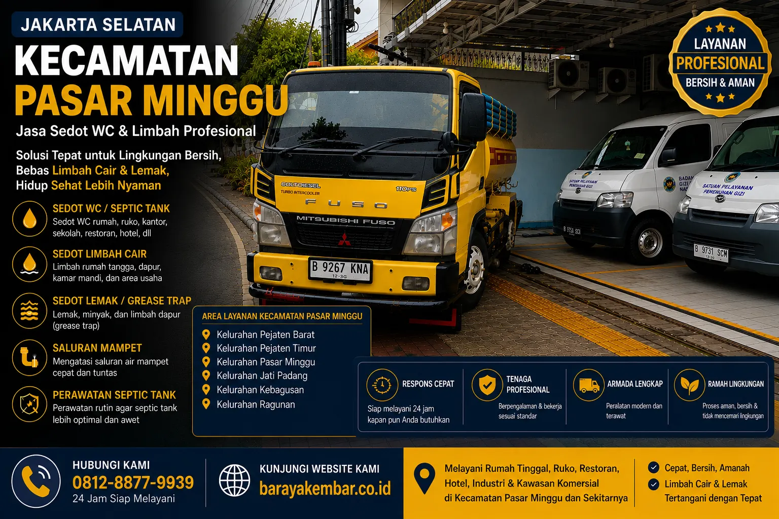 Jasa sedot WC dan limbah Kecamatan Pasar Minggu Jakarta Selatan - Baraya Kembar