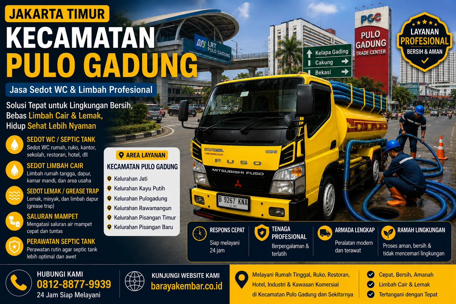 Jasa sedot WC dan penanganan limbah profesional di Kecamatan Pulo Gadung Jakarta Timur