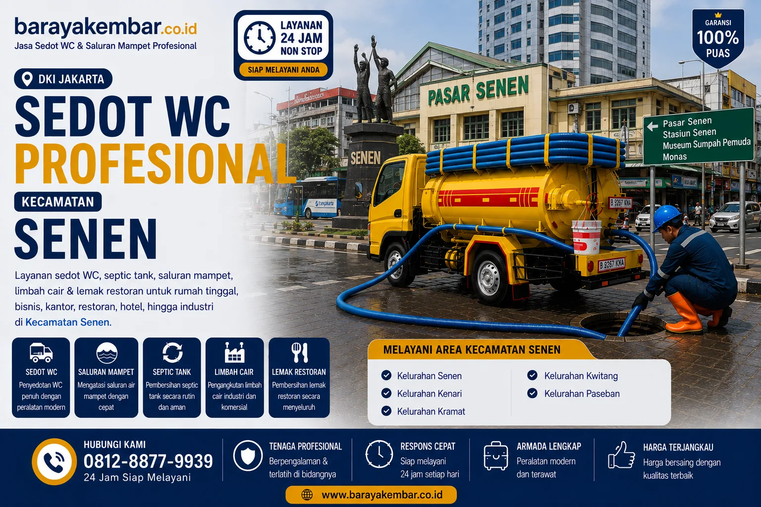 Jasa sedot WC profesional Kecamatan Senen Jakarta Pusat dengan armada truk sedot WC