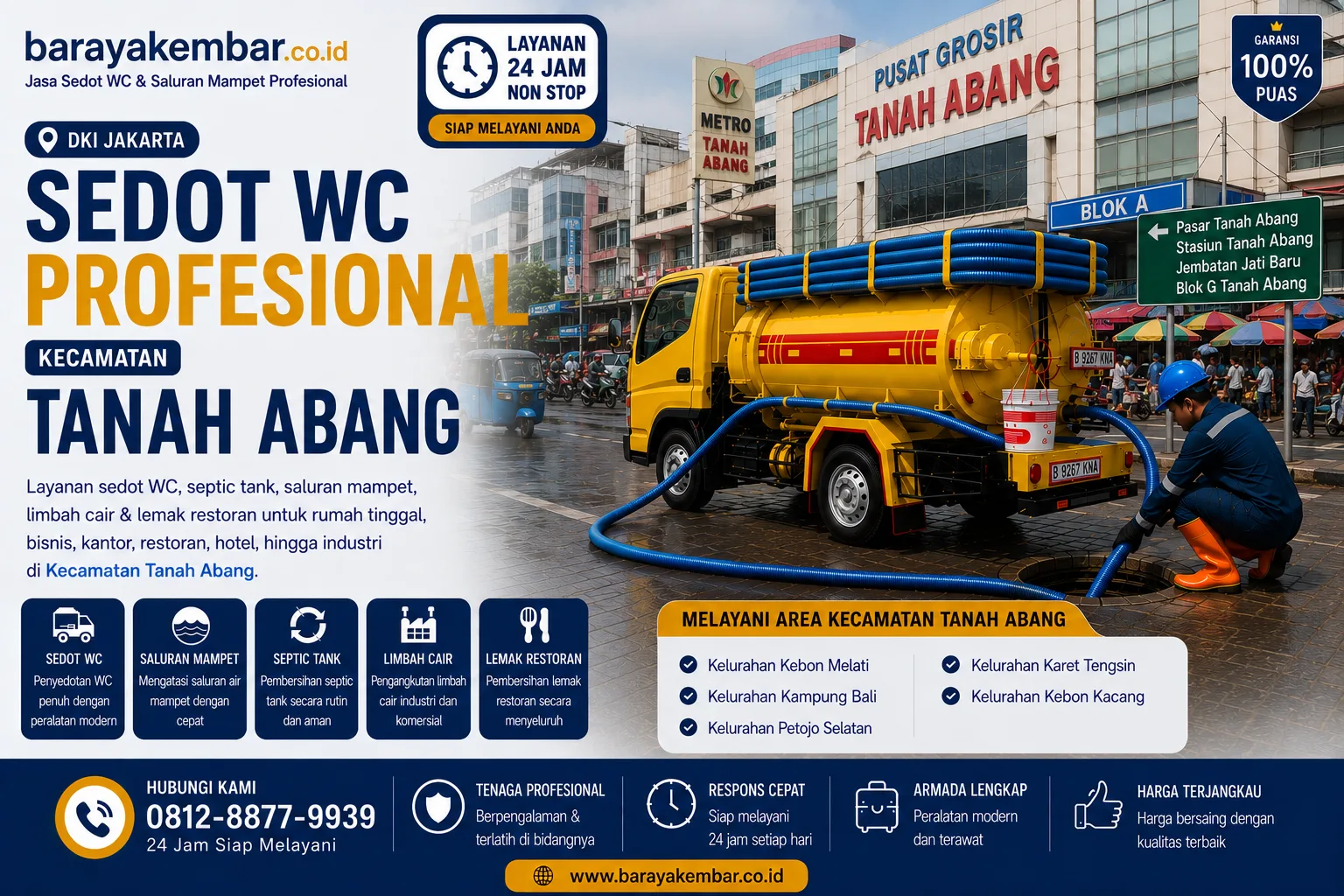Jasa sedot WC profesional Kecamatan Tanah Abang Jakarta Pusat dengan truk sedot WC