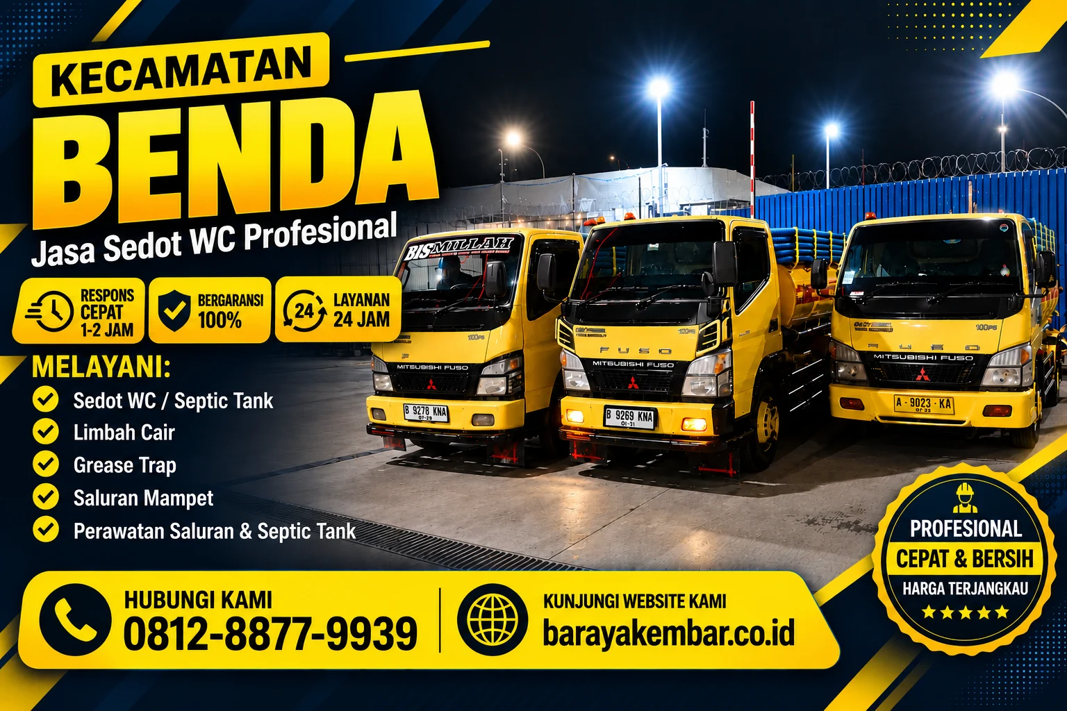 Truk sedot WC kuning Baraya Kembar siap melayani Kecamatan Benda Tangerang