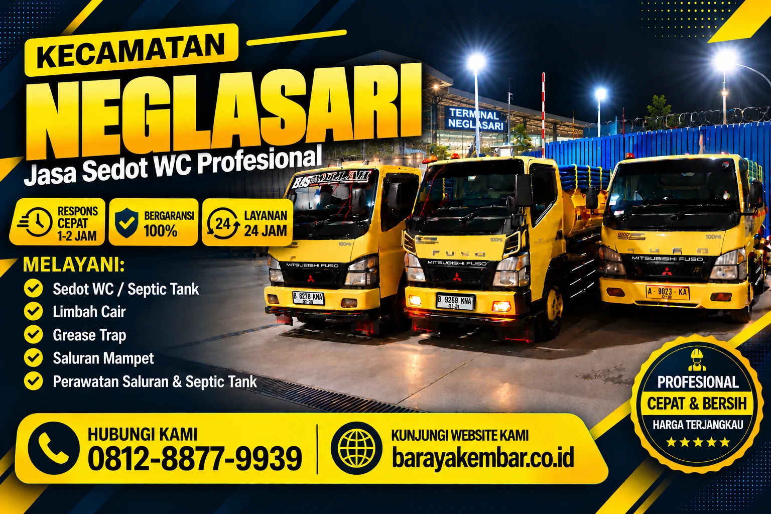 Truk sedot WC kuning Baraya Kembar siap melayani Kecamatan Neglasari Tangerang