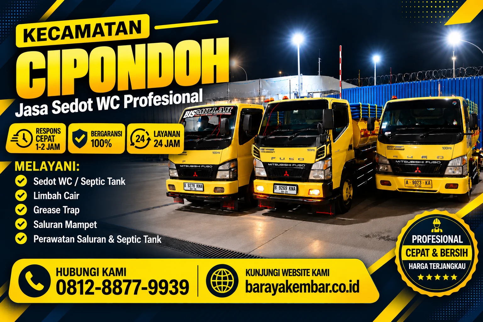 Truk sedot WC kuning Baraya Kembar siap melayani Kecamatan Cipondoh Tangerang