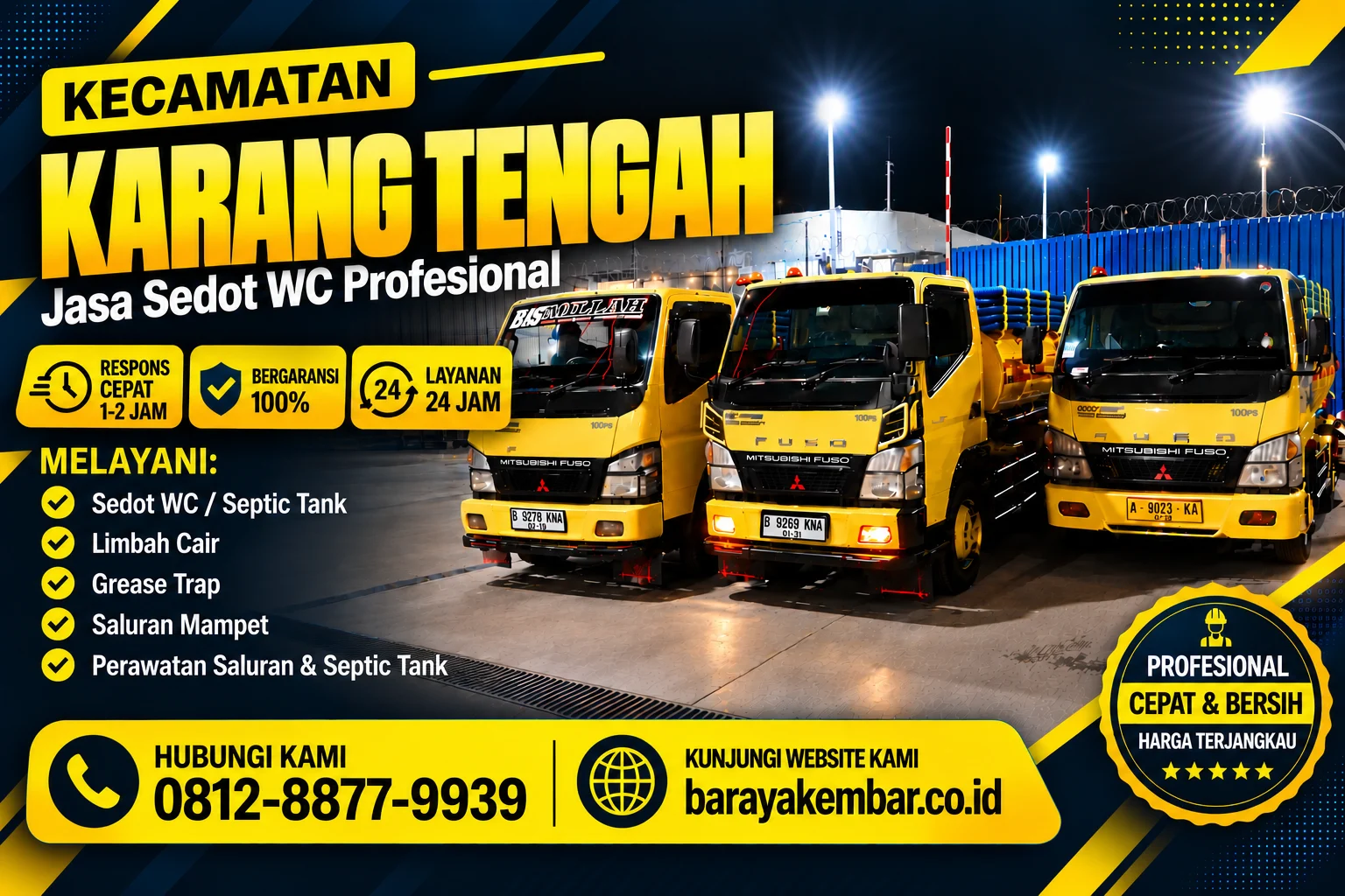 Truk sedot WC kuning Baraya Kembar siap melayani Kecamatan Karang Tengah Tangerang