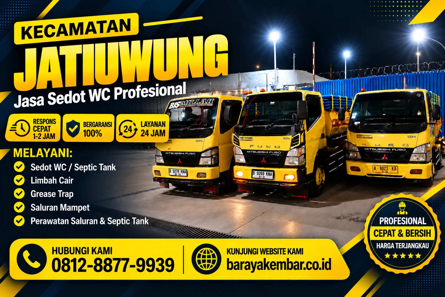 Truk sedot WC kuning Baraya Kembar siap melayani Kecamatan Jatiuwung Tangerang