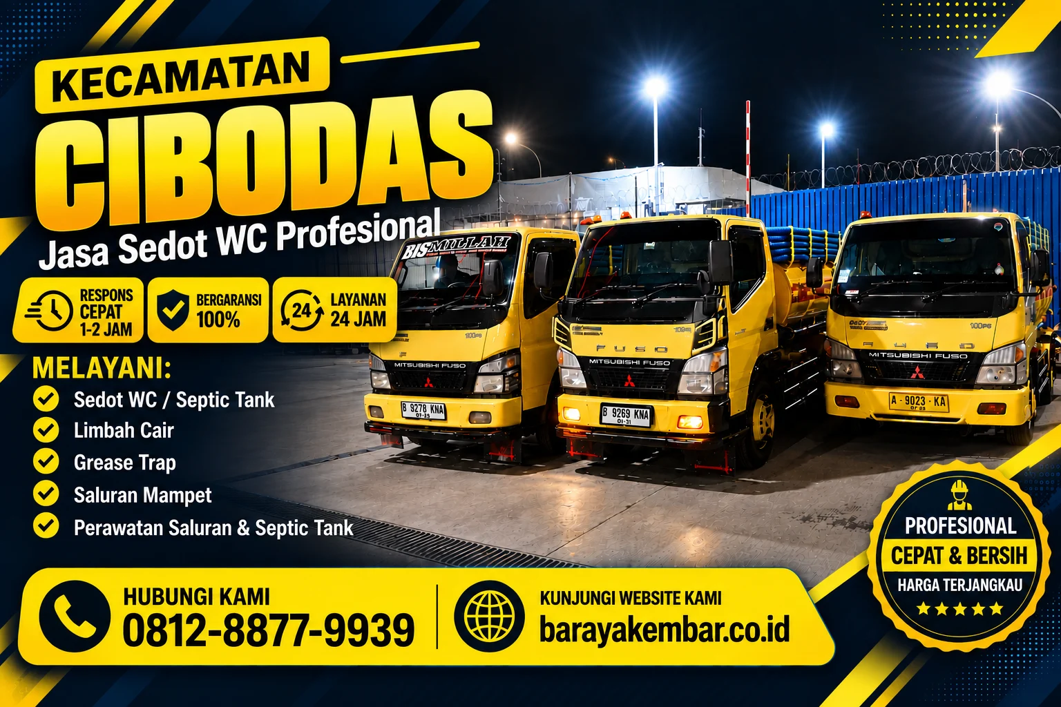 Truk sedot WC kuning Baraya Kembar siap melayani Kecamatan Cibodas Tangerang
